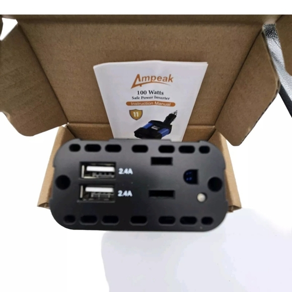 Ampeak 100W Car Power Inverter 4.8A Dual USB Ports AC Outlet 11 Safe Protecti... - Picture 3 of 8